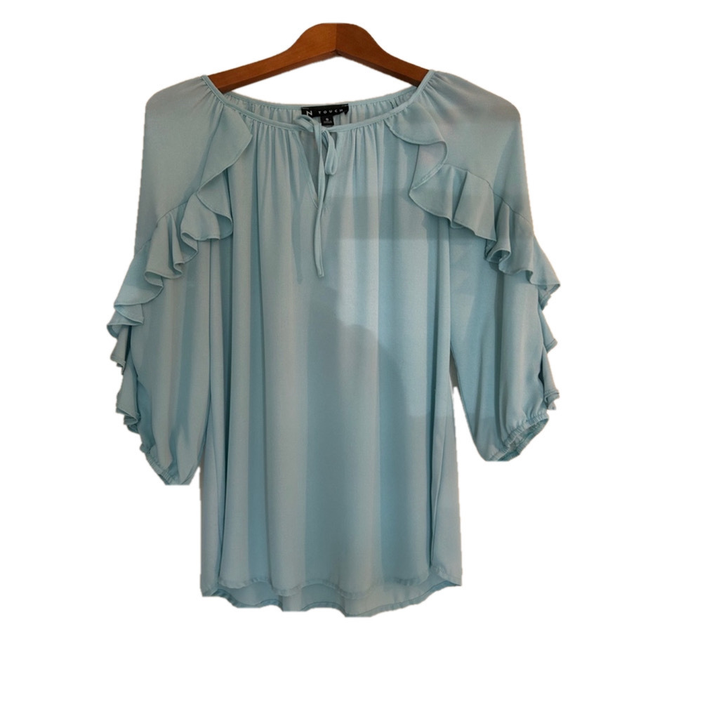 N’Touch Aqua Ruffled Blouse - Picture 2 of 3